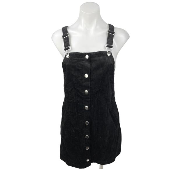 NEW Francesca's Jessie Black Corduroy Jumper Pinafore Mini Overalls Dress S - Picture 1 of 5